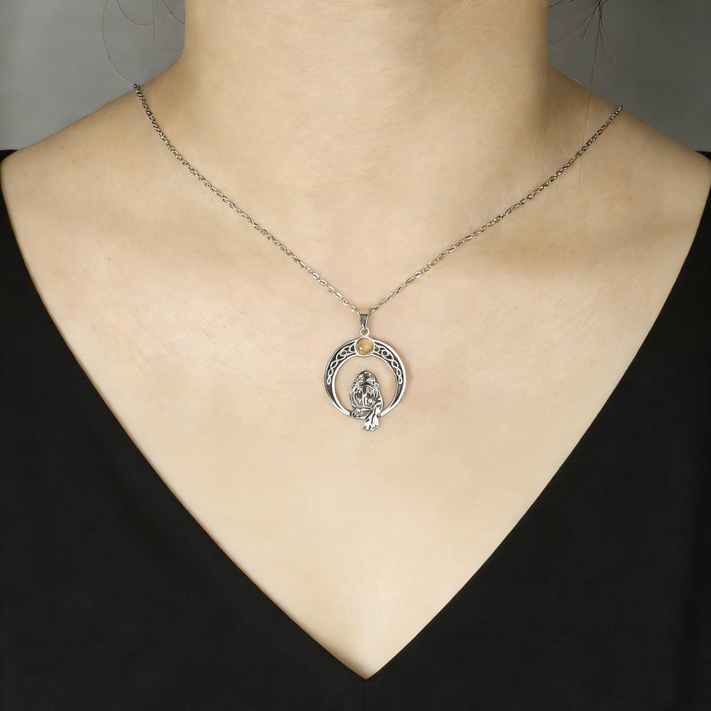 LIKGREAT Vintage Crescent Knot Tiger Necklace Stainless Steel Pendant Necklaces Gothic Punk Amulet Jewelry Gift for Men Women