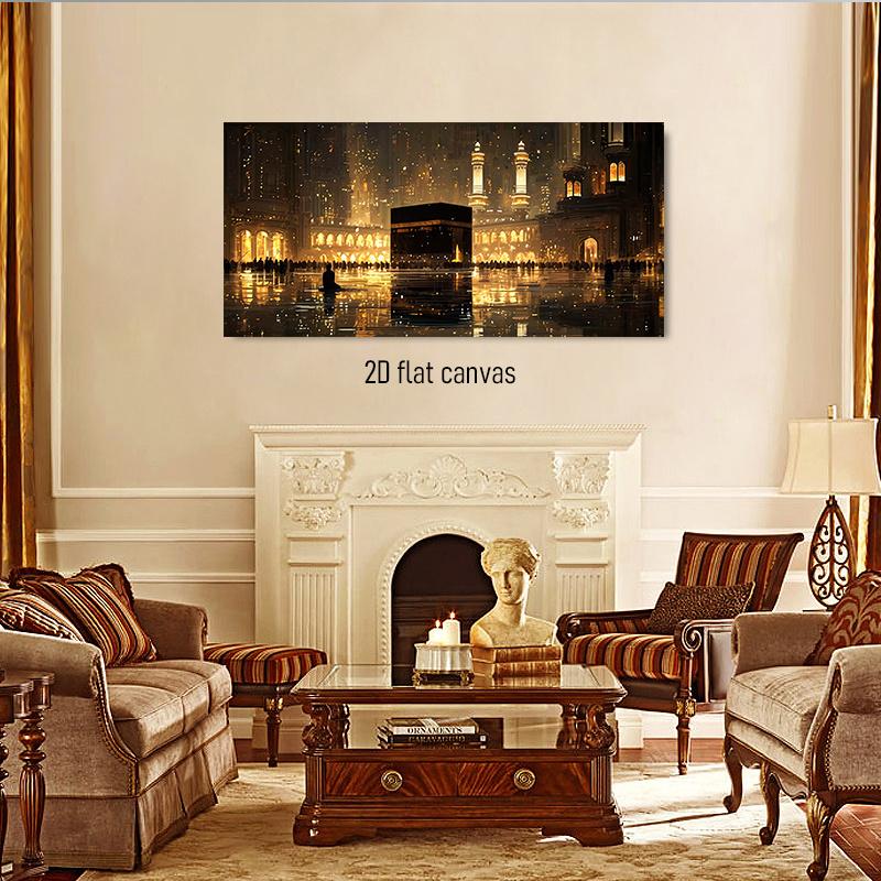 1 stuk frameloos canvas decoratie hangend schilderij voor de Kaaba Moskee in de gouden heilige stad Mekka, Islamitische cultuur,