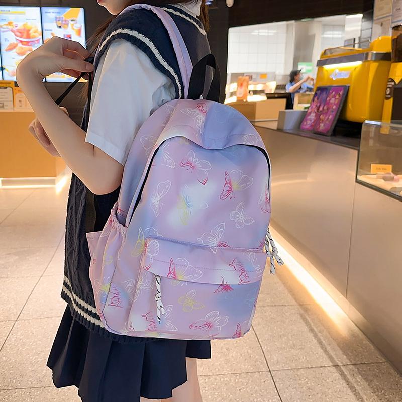 Butterfly Print Backpack Lightweight Backpack Large Capacity Campus Student Schoolbag