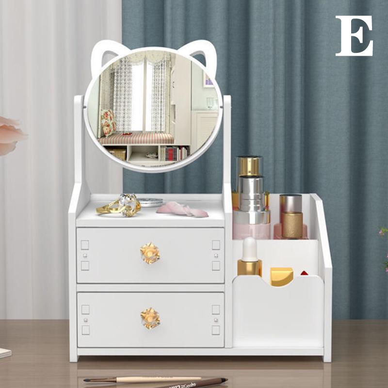 Assembly Makeup Mini Table Multifunctional Cosmetics Storage Rack With Rotating Mirror Skin Care Products Organizer Drawer Shelf