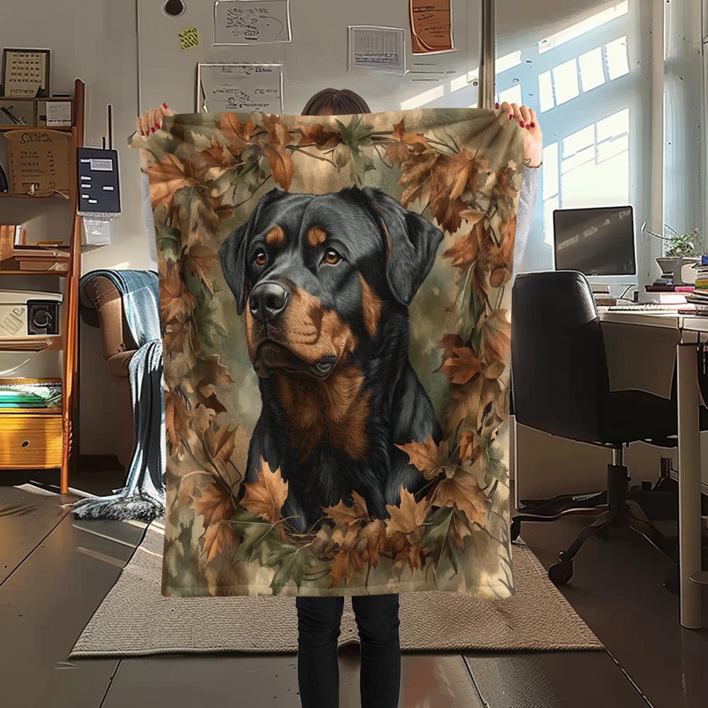 Rottweiler und Blätter, Muster Flanelldecke, Hohe Qualität, Bequem für alle Jahreszeiten, Heimdekoration, Wärme und Komfort, Perfekt für Geschenke.