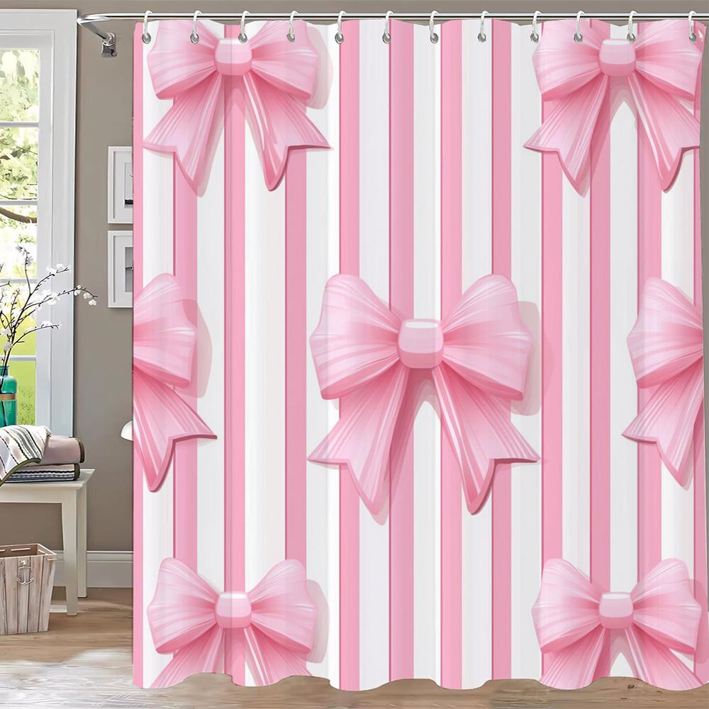 1ks Moderní Růžová Mašle Sprchový Závěs Koupelnové Závěsy S Háčky, Tištěný Závěs Dívčí Domácí Dekorace Závěs