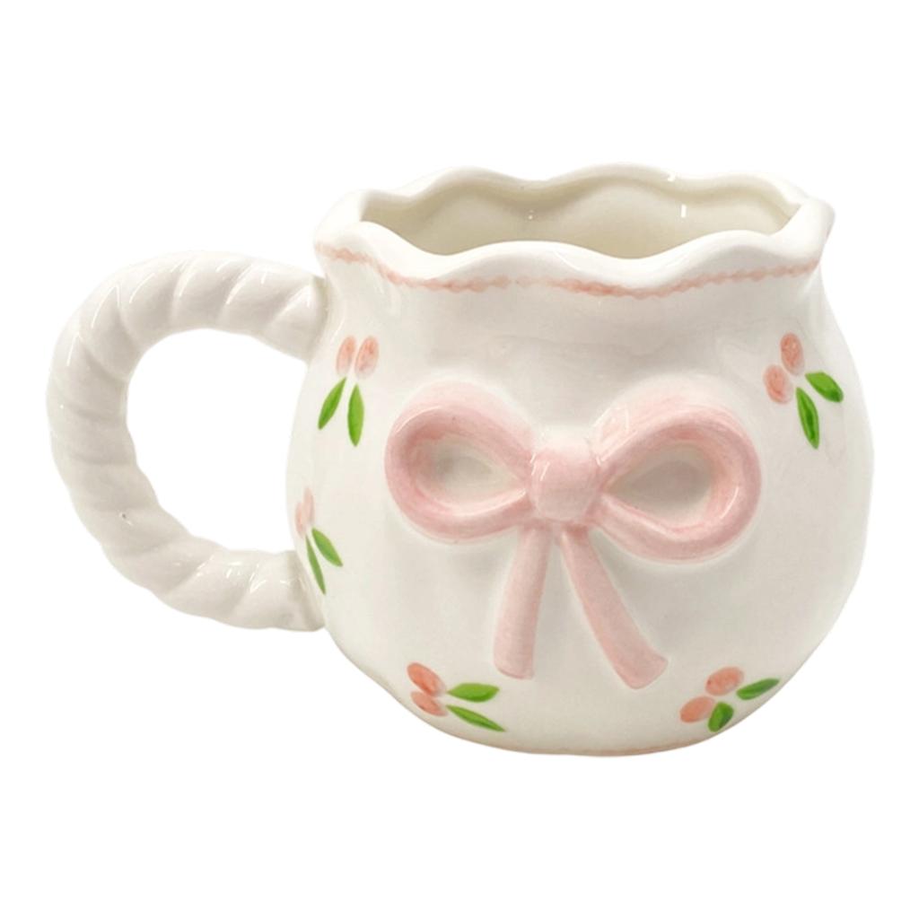 Unique Handcrafted Ceramic Coffee Mug With Bows Accent Water Drinking Cup Kitchen Dining Decoration For Daily Use
