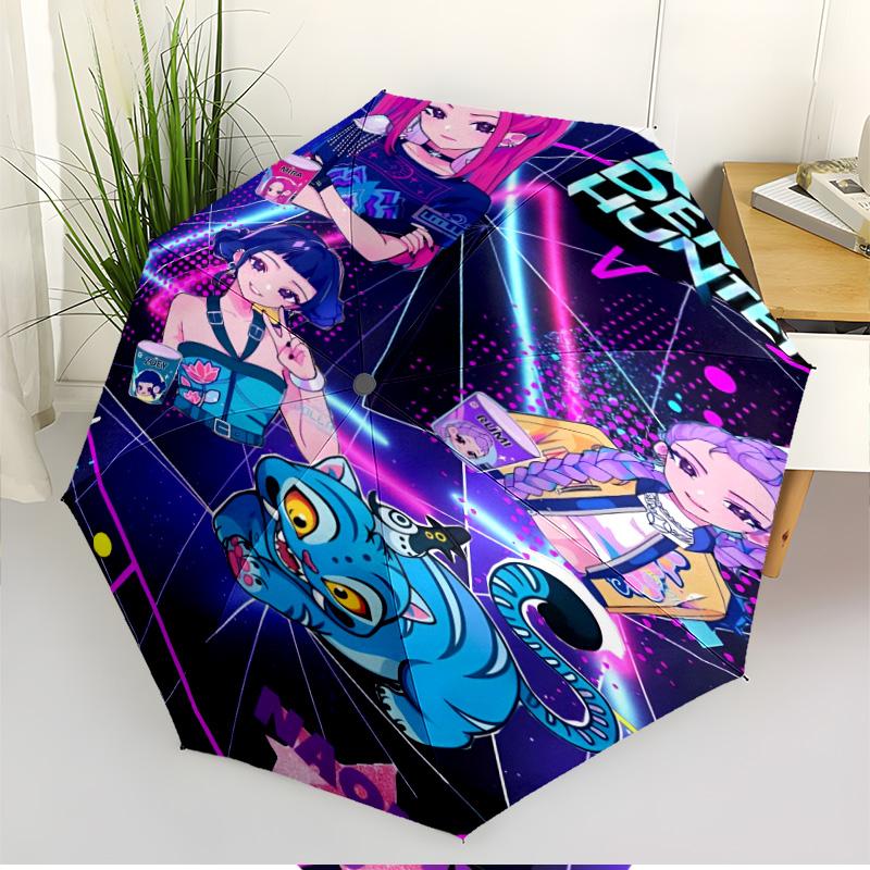 Parapluie Automatique Ouverture Fermeture Impression Chasseurs de Démons KPop, Parapluie Pliable Portable, pour l'Extérieur, les Trajets, le Camping, Cadeau d'Anniversaire Idéal
