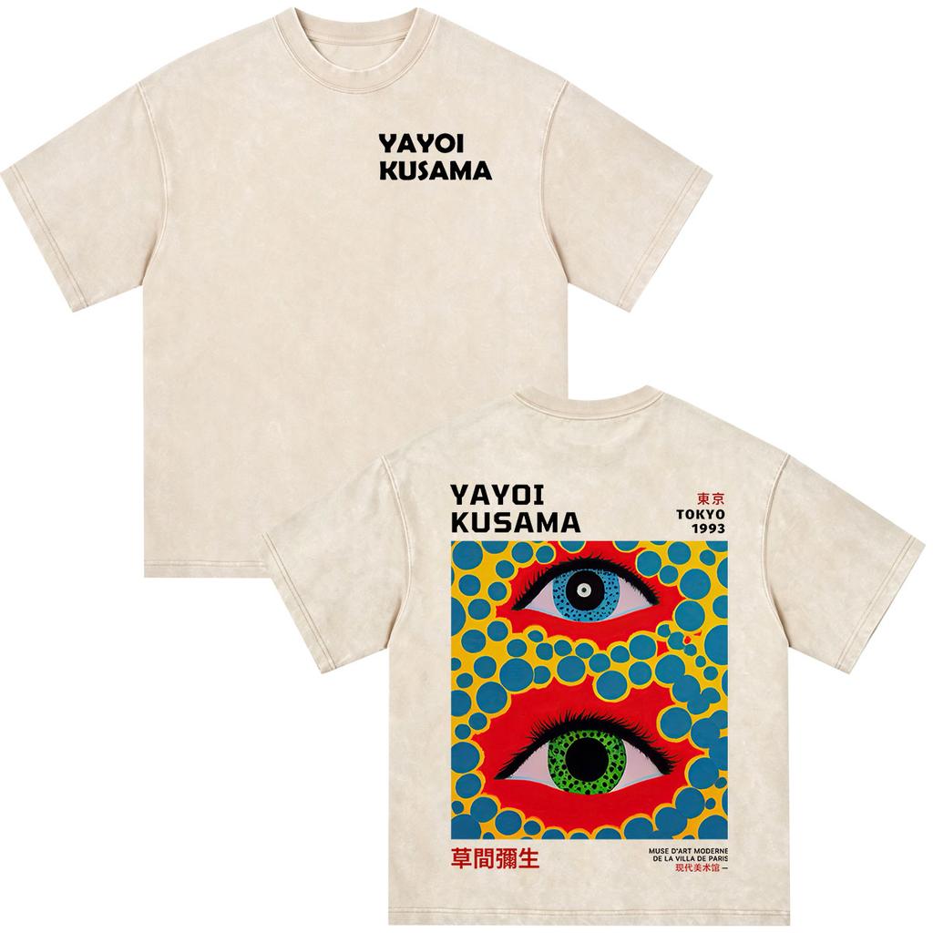 Japanese Artist Yayoi Kusama Pumpkin Eyes Art Show Vintage Washed T Shirt Unisex Unisex Clothing High Quality Short Sleeve Tshirt