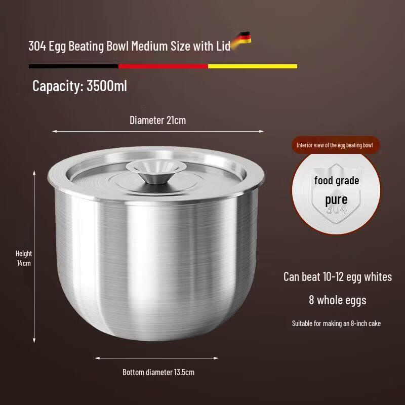Ying Tang 304 Stainless Steel Deep Mixing Bowl Set with Lid