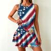 Sleeveless Tank Dress with Flag and Sunflower Print Casual Fit Flared Hem Lightweight Soft Fabric Summer Wear for Women Juniors