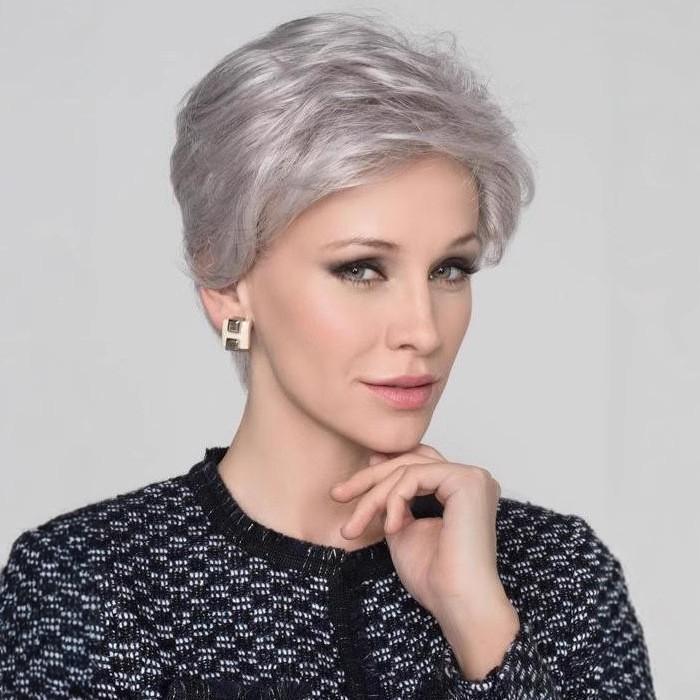 Short Curly Wig - Gray White Wig With Side Bangs, Heat Resistant Synthetic Hair