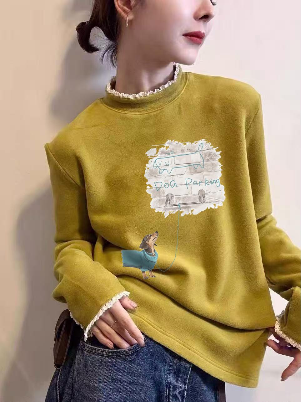 Women s German Velvet Lace Collar Long Sleeve T-Shirt - Autumn/Winter 2025 Edition M