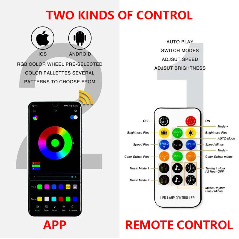 2PCS 1FT LED Whip Lights APP Remote Control Flagpole Antenna Whips LED Flagpole Lamp for UTV ATV Off-Road Truck RZR Car