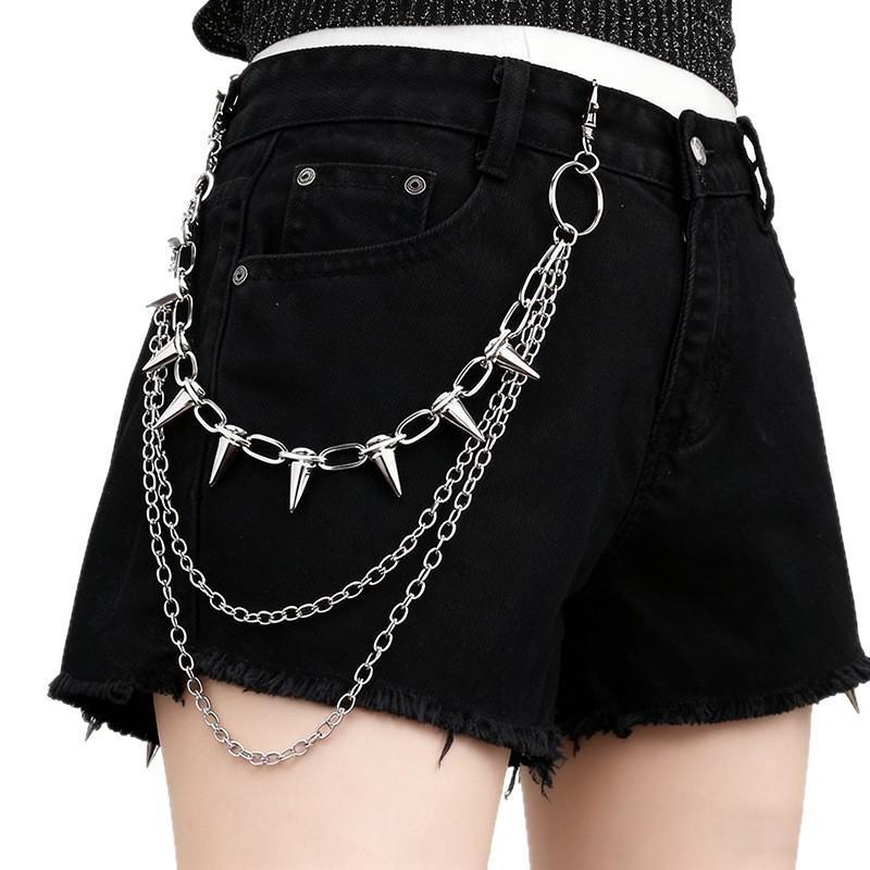 Silver Multi Layer Jean Chain With Cross Pendants Durable Metal Finish Fit For Punk Streetwear Concert Party Outfits