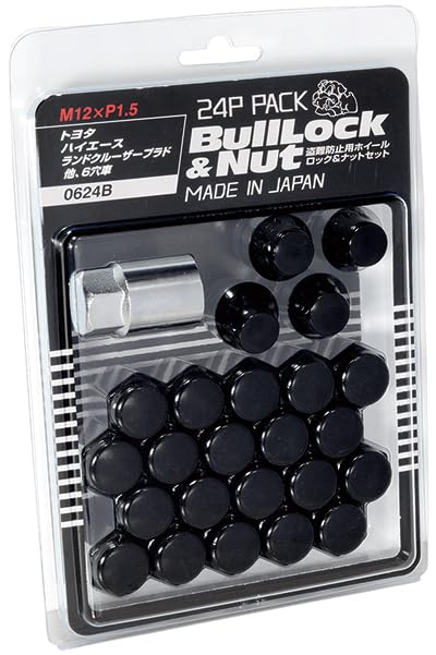 

KYO-EI (Kyoei Industry) Bull Lock [Bag Type, 21 Hex] M12 x P1.5, 24-Pack (20 Nuts/4 Locks), Black, Part Number 0624B
