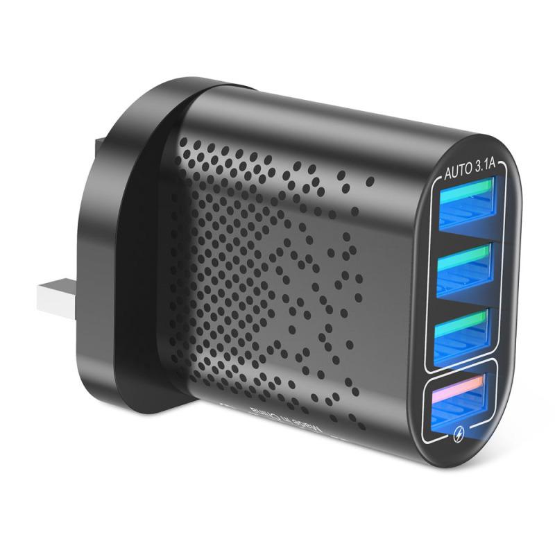 3a 4 Ports Hub Usb  Charger Plug Adapter Fireproof Pc Material Quick Charge Multifunctional