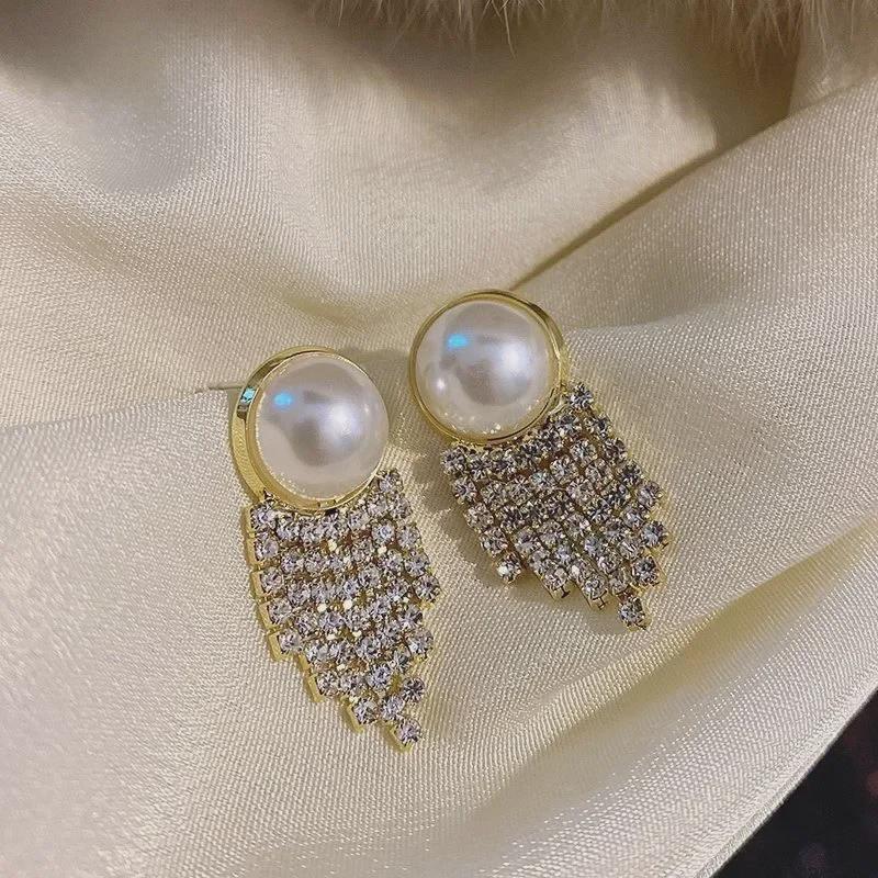 Korean Diamond Tassel Earrings - S925 Silver Round Design for Women, Trendy and Versatile Fashion Jewelry