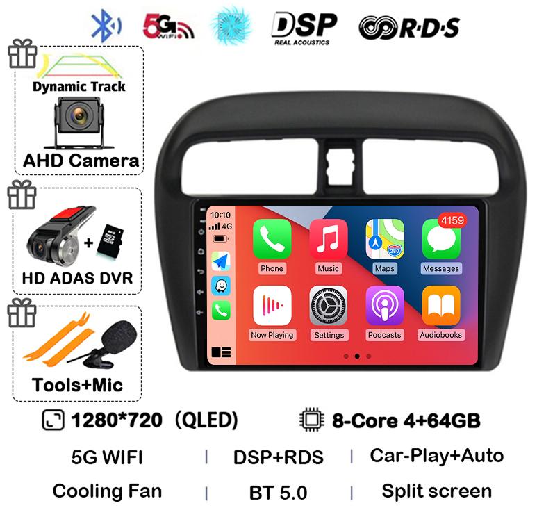 Android 14 Carplay Auto WIFI+4G For Mitsubishi Mirage Attrage 2012 - 2018 Car Radio Multimidia Video Player GPS Stereo Head Unit
