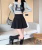 2024 Fashion High Waist Black Pleated A-line Mini Skirt for Women - Spring, Summer, Autumn