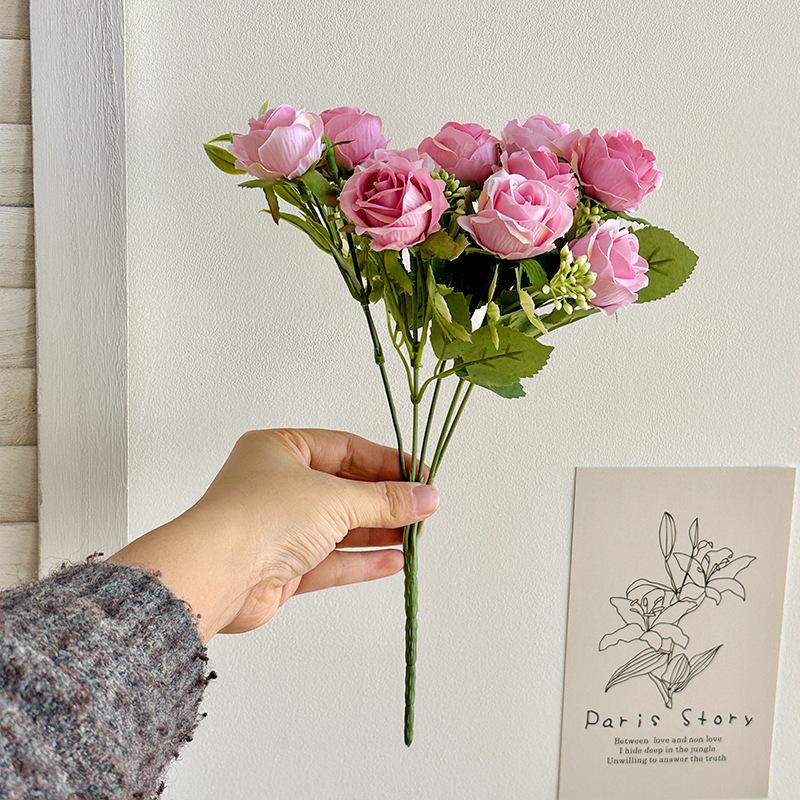 

DIY 10 Head Artificial Rose Bouquet Silk Cloth Rose Flower Bundle Artificial Flower Wedding Decoration