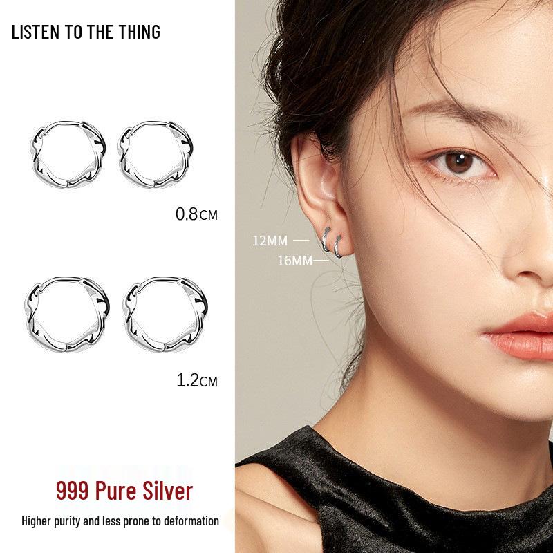

S999 Pure Silver Möbius Loop Twisted Hoop Earrings - Simple, Stylish Wavy Ear Cuffs