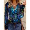 Women's Elegant Butterfly Print Round Neck Long Sleeve Top - Vibrant Digital Art Design