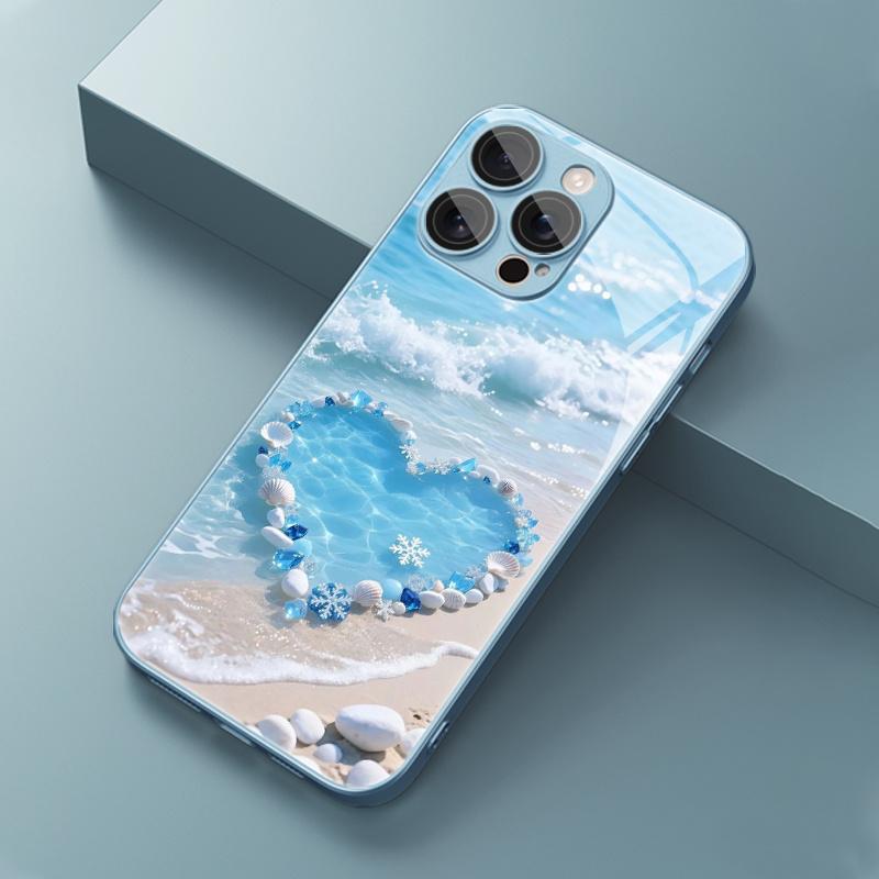 Seashell Heart Beach Scene Cover for iphone 17 case mobile phones Glass Phone Case for iPhone 17 16 15 14 13 12 11pm Pro Plus