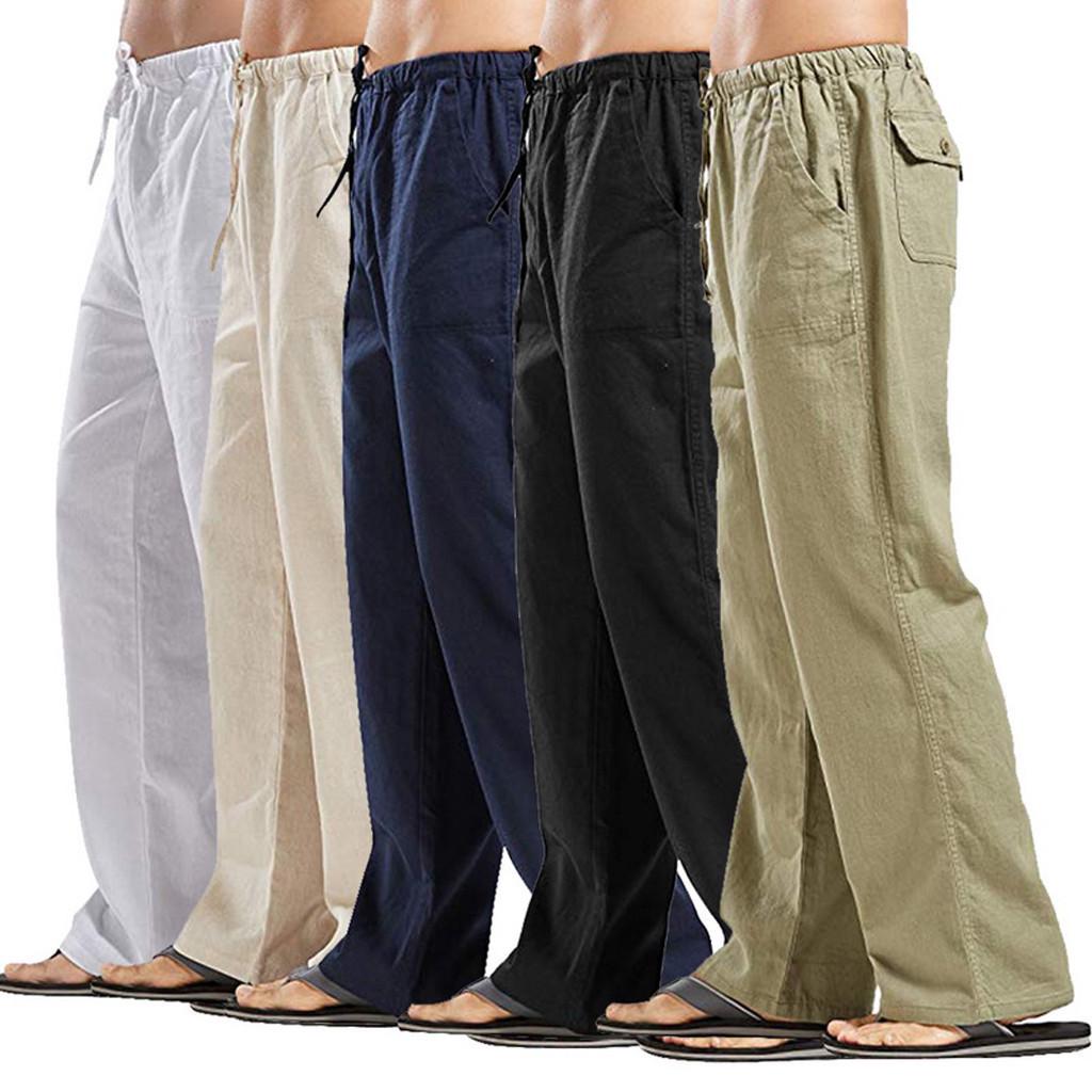 Men’s Plus Size Linen Long Pants with Pockets - Loose, Breathable, Comfortable 