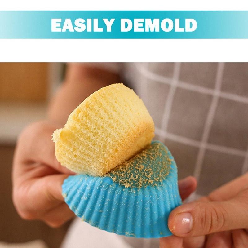 6/12pcs Silicone Cupcake Liners Reusable Baking Cups Nonstick Easy Clean Pastry Muffin Molds 4 Shapes Round, Stars, Heart, Flowe
