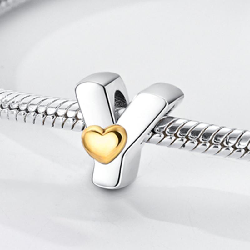 Original A-Z Alphabet Charms Bead 925 Silver 26 Letters CZ Zircon Heart Love Charm Fit Bracelet Bangle Jewelry Making