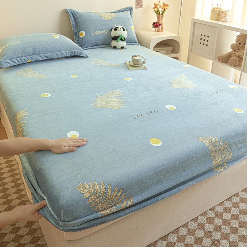 New A-class Milk Fleece Bed Sheet Thickened Warm Mink Fleece Mattress Cover Fully Wrapped