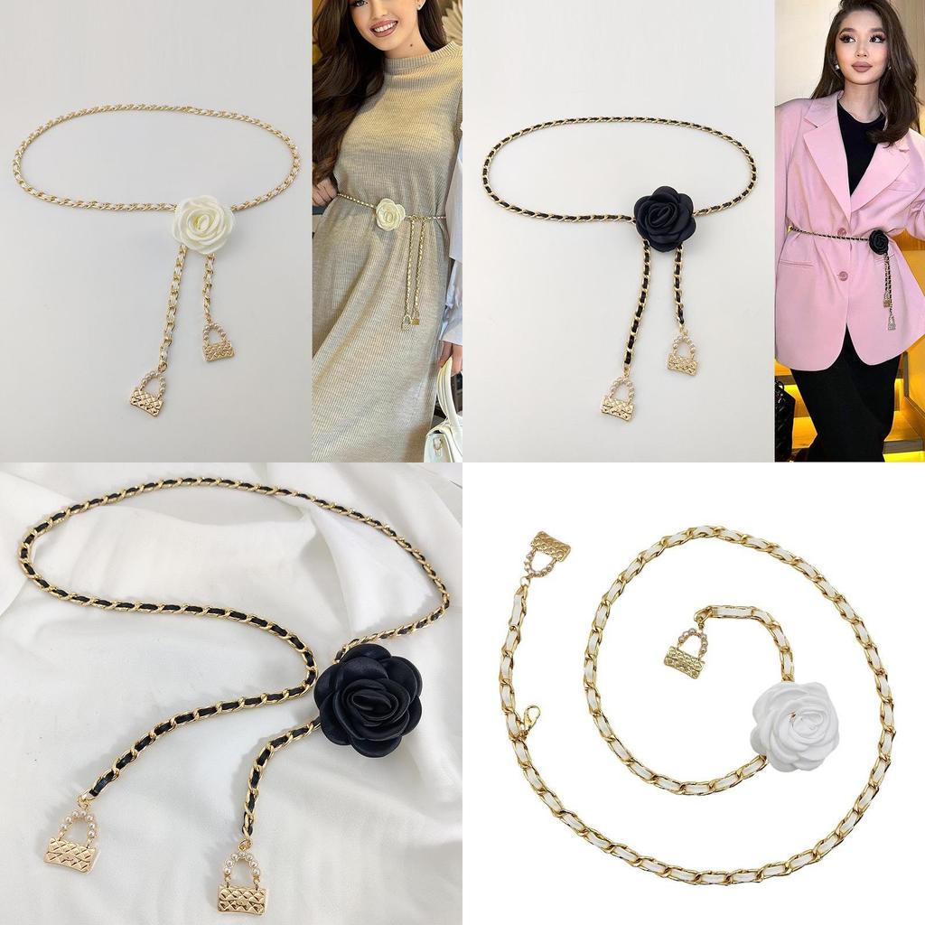 Tea Flower Waist Chain Accessory For Women With Interwoven Metal Chain For Casual Wear