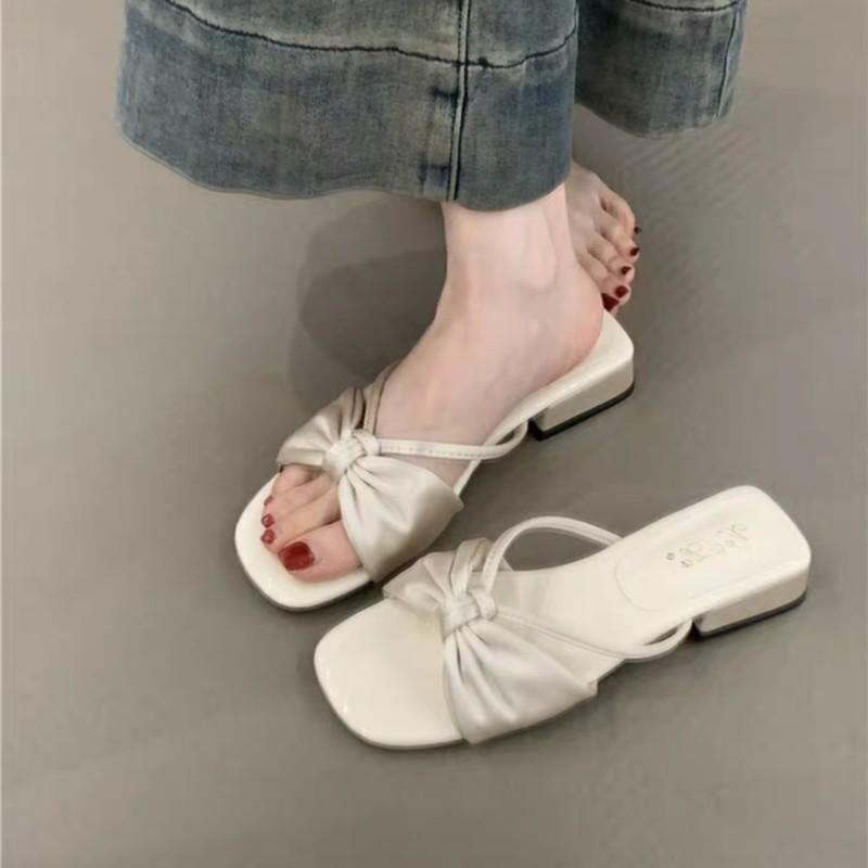 Fashion Bow Chunky Summer Shoes New Sexy High Heels Women Slippers Sandals Designer Flip Flops Open Toe Party Pumps Slides Zapatos Mujer