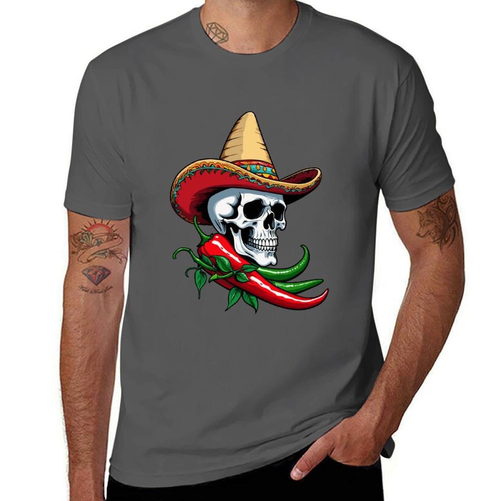 Aesthetic Chili Skull Design Mexican Style TShirt Casual All Match Tee Shirt for Men