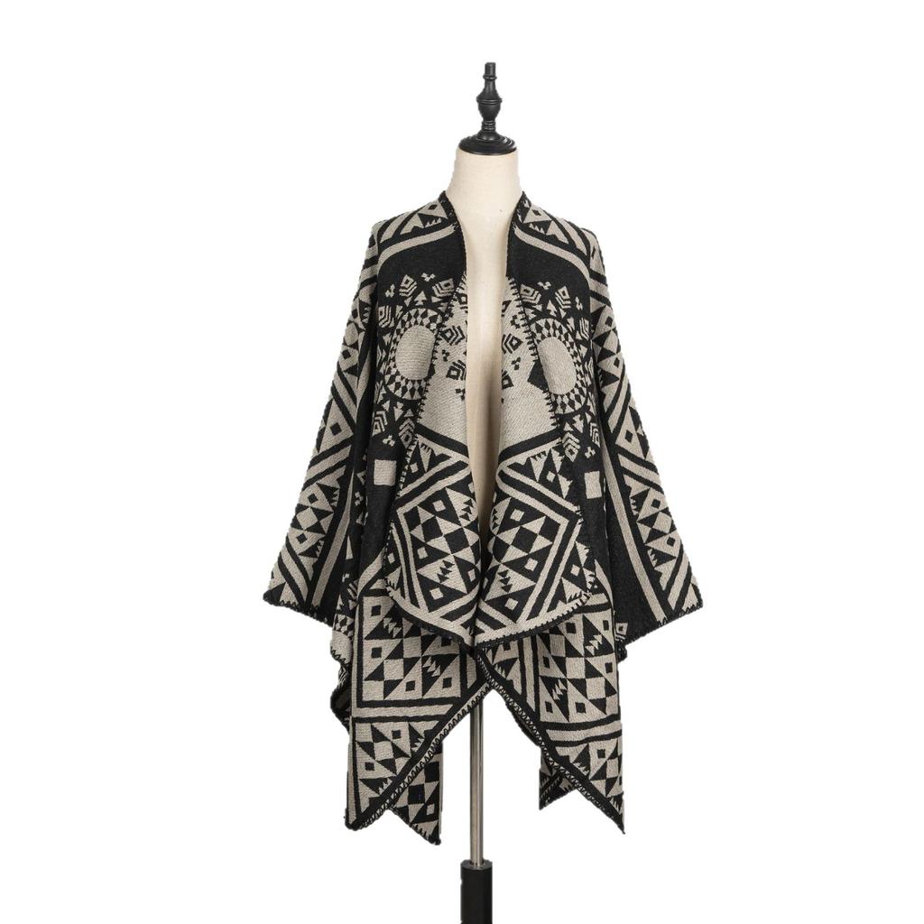 Year Geometric Shawl Niche Outer Shawl Women'S Summer High Sense Dark Double-Sided Warm Scarf