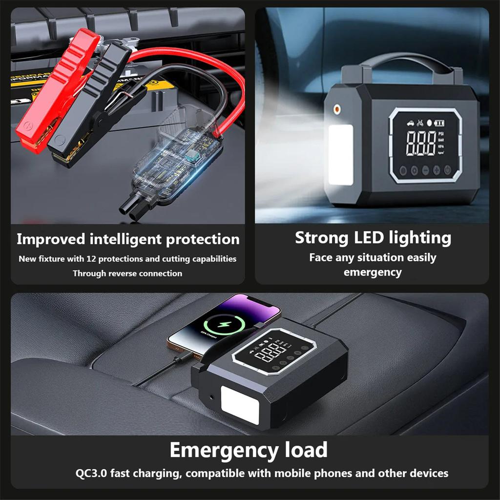 6000mAh 160PSI Air Compressor Tire Inflator Jump Starter Air Compressor 12V Car Jump Starter Engine Air Pump Inflatable Pump