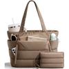 Quilted Tote Bag for Women, Multi-Pocket Handbag, Weekender Travel Duffel Bag