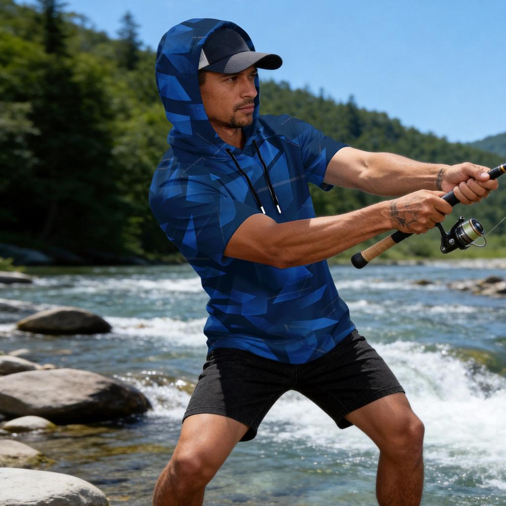 Men's Short Sleeve Hoodie UPF50+ Sun Protection Casual Sports Fishing Outdoor Lightweight Breathable Quick Dry Sweatshirt