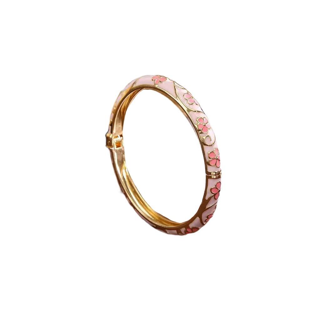 Chinese Vintage Cloisonne Bangle Traditional Women's Hand Bracelet Hollow Out Flower Bangle Girls