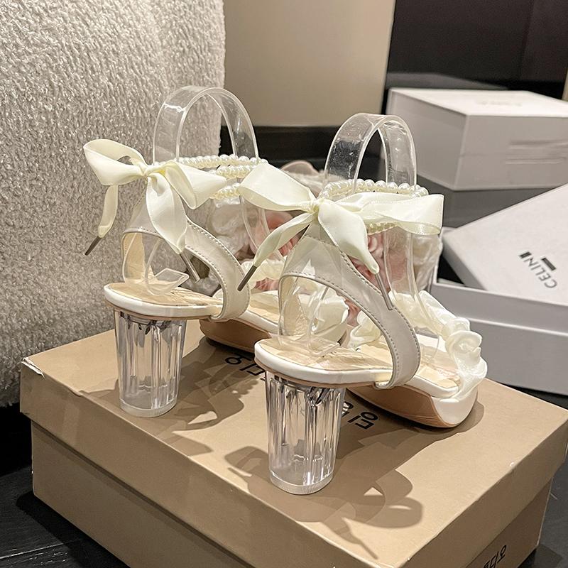 

Fashion Women s Pearl Sandals Fairy Style High Heel Waterproof Platform Single Strap Transparent Thick Heel Slippers Summer Outdoor Wear 35