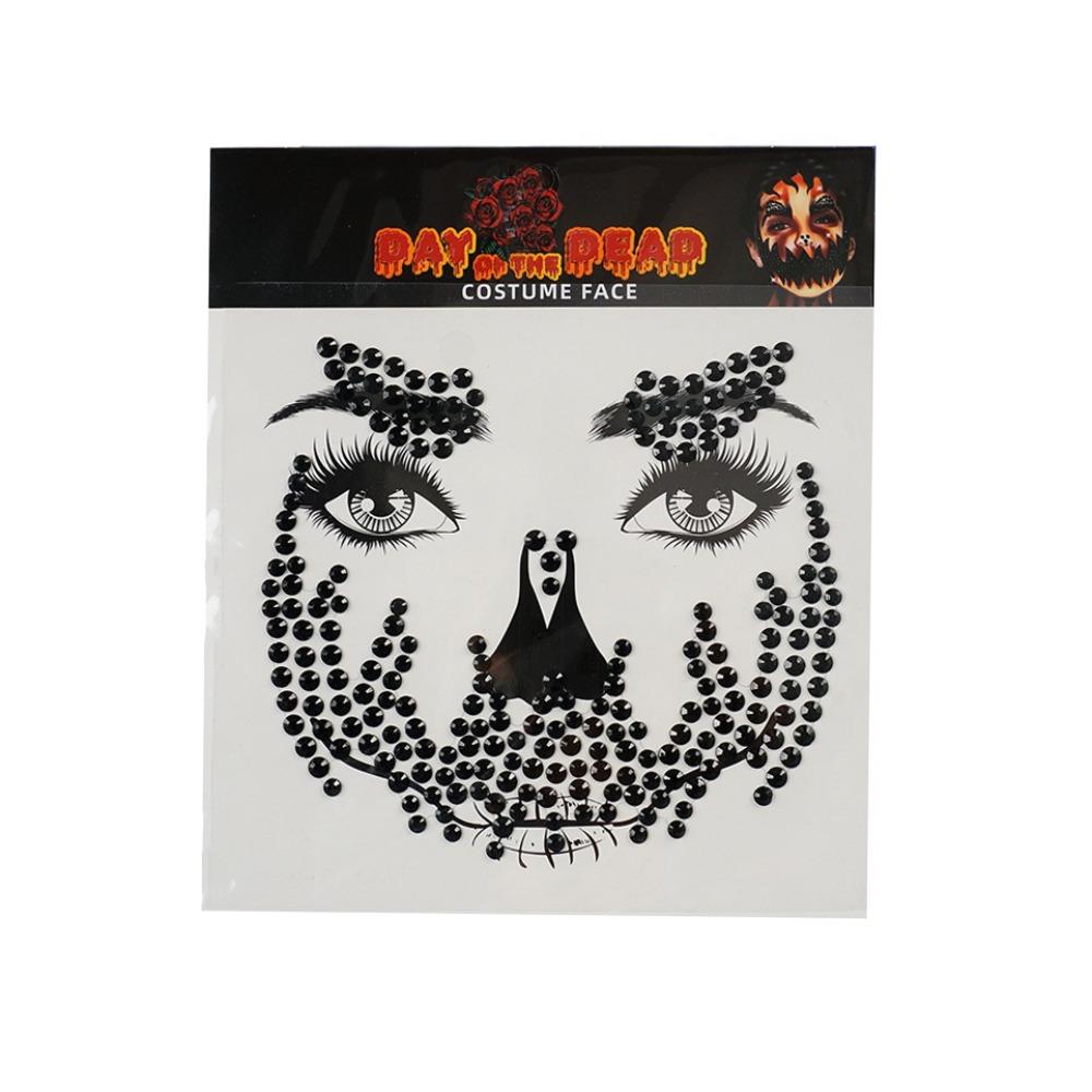 Funny Halloween Fake Tattoo DIY Skull Face Sticker Rhinestone Face Sticker  Day of The Dead