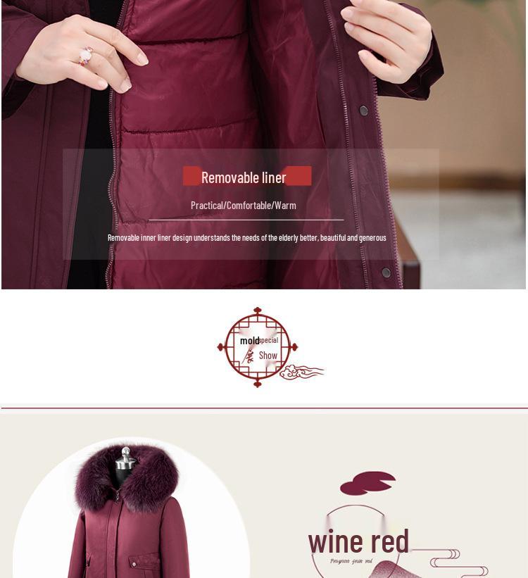 New Women's Mid-Length Down Jacket with Removable Liner: Stylish, Over-the-Knee Winter Coat for Middle-Aged and Elderly