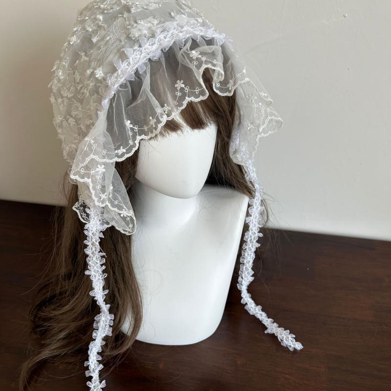 French Vintage Lace Triangle Scarves Butterfly Floral Headscarf Fashion Bandanas Turban For Girls Travel Photo Headband