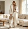 TrendHub Faux Fur Long Coats Solid Lace Up Jackets Hooded Long Sleeves Single Breasted Straight Elegant Casual Autumn Winter