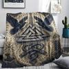 Nordische Rune Rabe Schlange Vintage Druck Flanell Überwurfdecke, Weiche Warme Sofa Bettdecke, Mythologie Heimdeko Decke