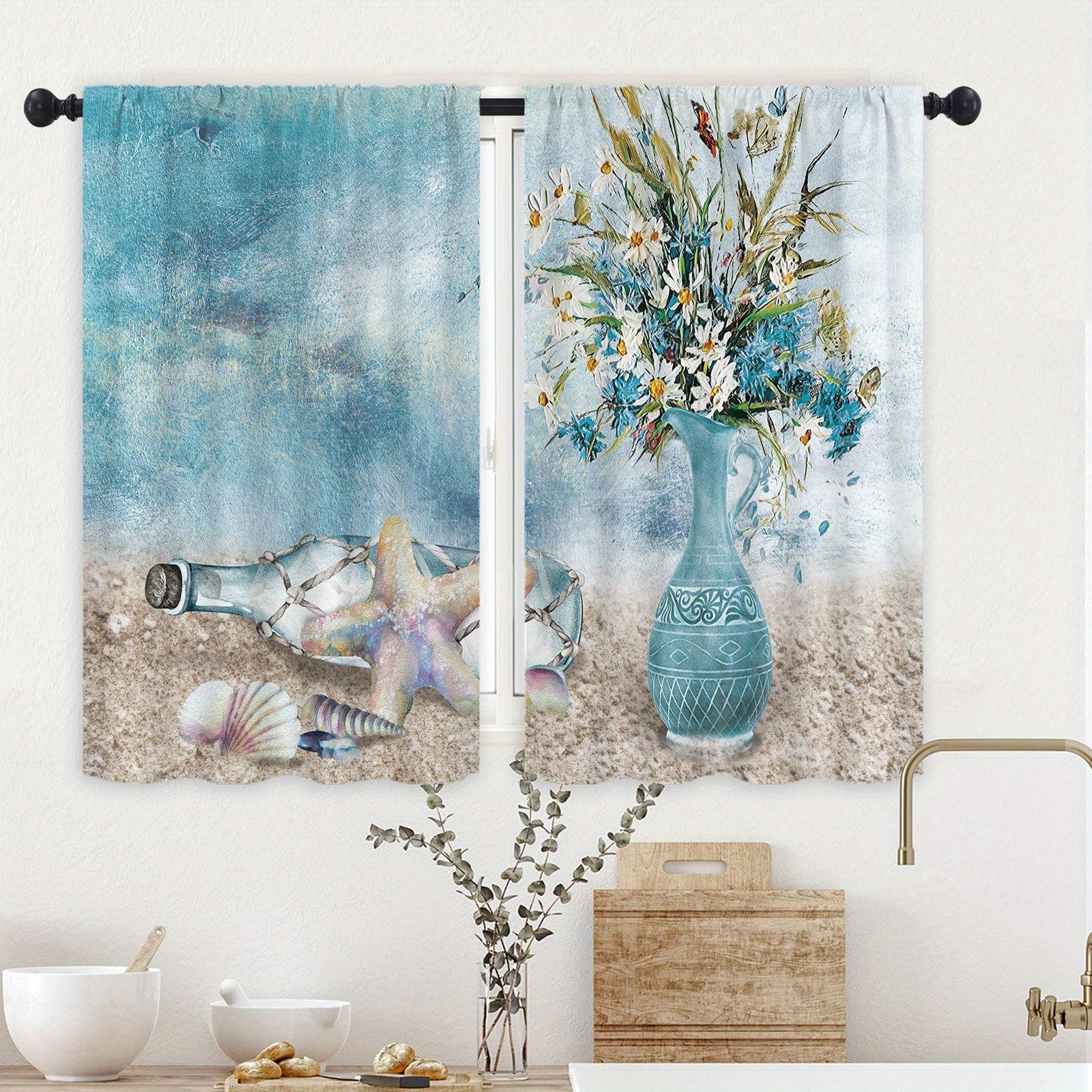 Rideau de cuisine étoile de mer côtière d'été nautique pour fenêtre pour salon pour décoration intérieure décoration de placard de café 70x150cm(27.5x59inch