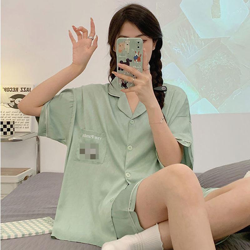 Japanese-style Unprinted Style Summer Fresh Cotton Pajamas Women's Short Sleeves 1011 New Loose Outer Loungewear Suit