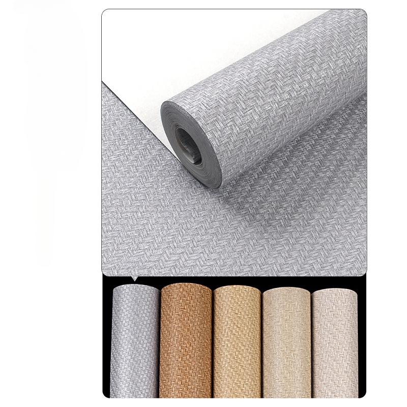 PVC Wallpaper Solid Color Plain Linen Patterned Imitation Straw Woven Wallpaper for Non Self-adhesive waterproof minimalist