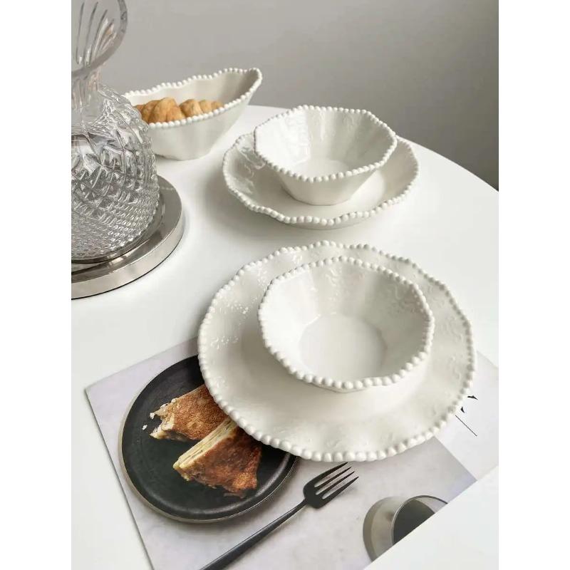 Ceramic Pearl Plate Breakfast Sense Dessert Bow Bread Dish Tableware