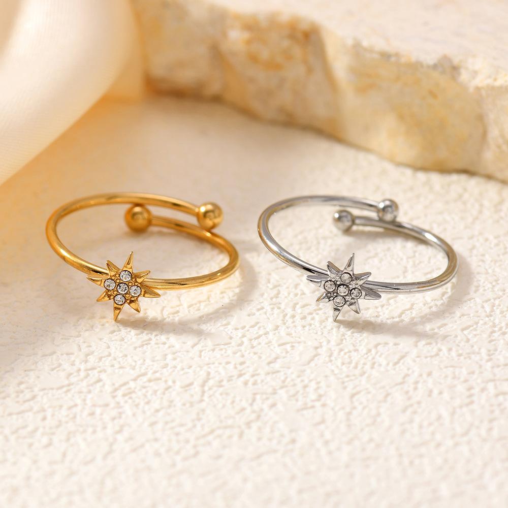 Style Fashion Versatile Octagonal Star Studded Diamond Ring Temperament Light Luxury Index Finger Ring Niche Design Ring