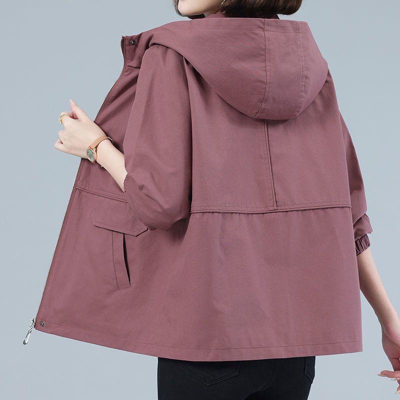 Casual Loose Fit Jacket for Women, Mid-Aged Mother Spring Autumn Hooded Coat