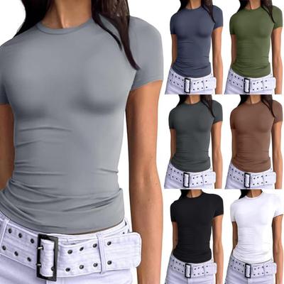 Summer Women's Slim Fit Crew Neck Milk Silk T-Shirt, Y2K Fashion Casual Crop Top For Women
