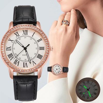 Stylish And Simple Roman Numeral Belt With Diamond Luminous Watch Women'S Quartz Watch